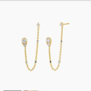 14K BABYGOLD Diamond Pear Chain Earring (Single)